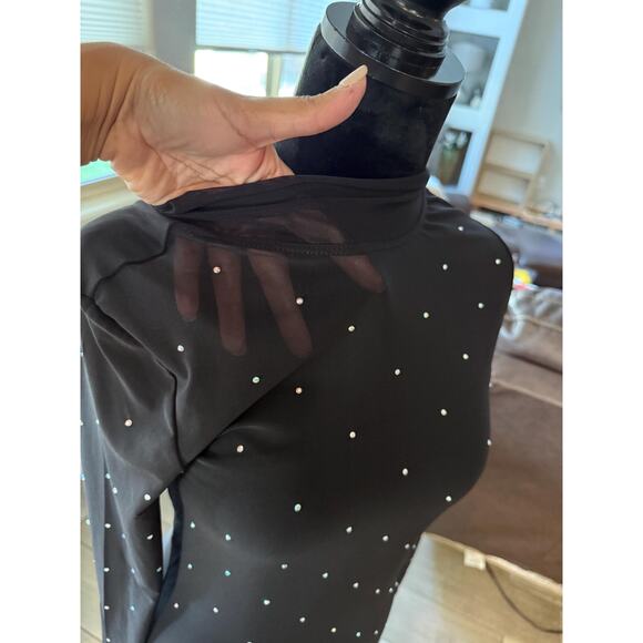 NWT INC Women's Black dress size Medium  Sheer Jewel studded long sleeve - Picture 3 of 4